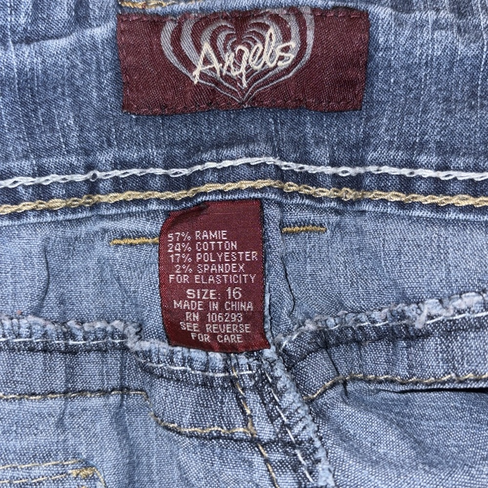 Angels Jeans Blue Denim Shorts Size 16 Button Fly Pockets Distressed Wash ARH - Picture 3 of 6
